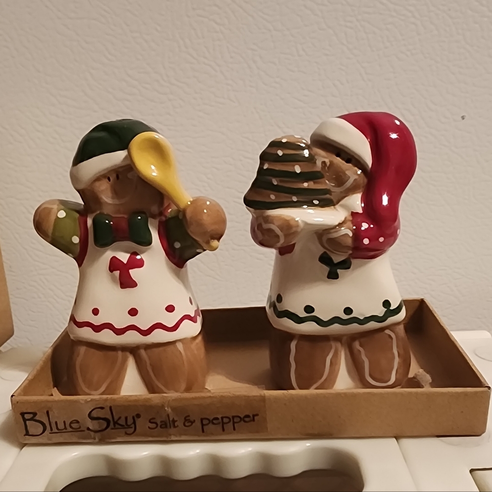 Blue Sky Christmas Gingerbread Salt and Pepper Shakers